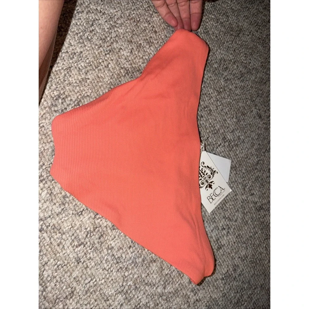 $55 Becca Swimwear Women's Pink Fine Line Ribbed Stretch Bikini Bottoms Size M